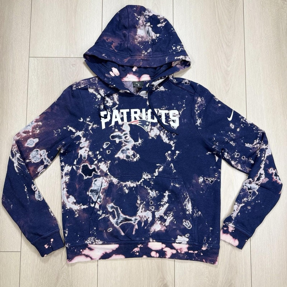 Nike Patriots Tie-Dye Distressed Sheer Hoodie Womens S Navy Pink Pullover Bleach